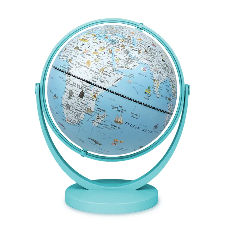 20cm (8") Full-Swing Blue Color Cartoon World Globe with Durable Plastic Base & Meridian detail view 2